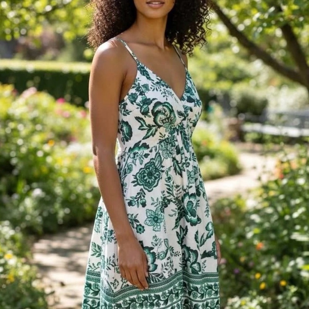 Cupshe Green and White Floral Midi Dress